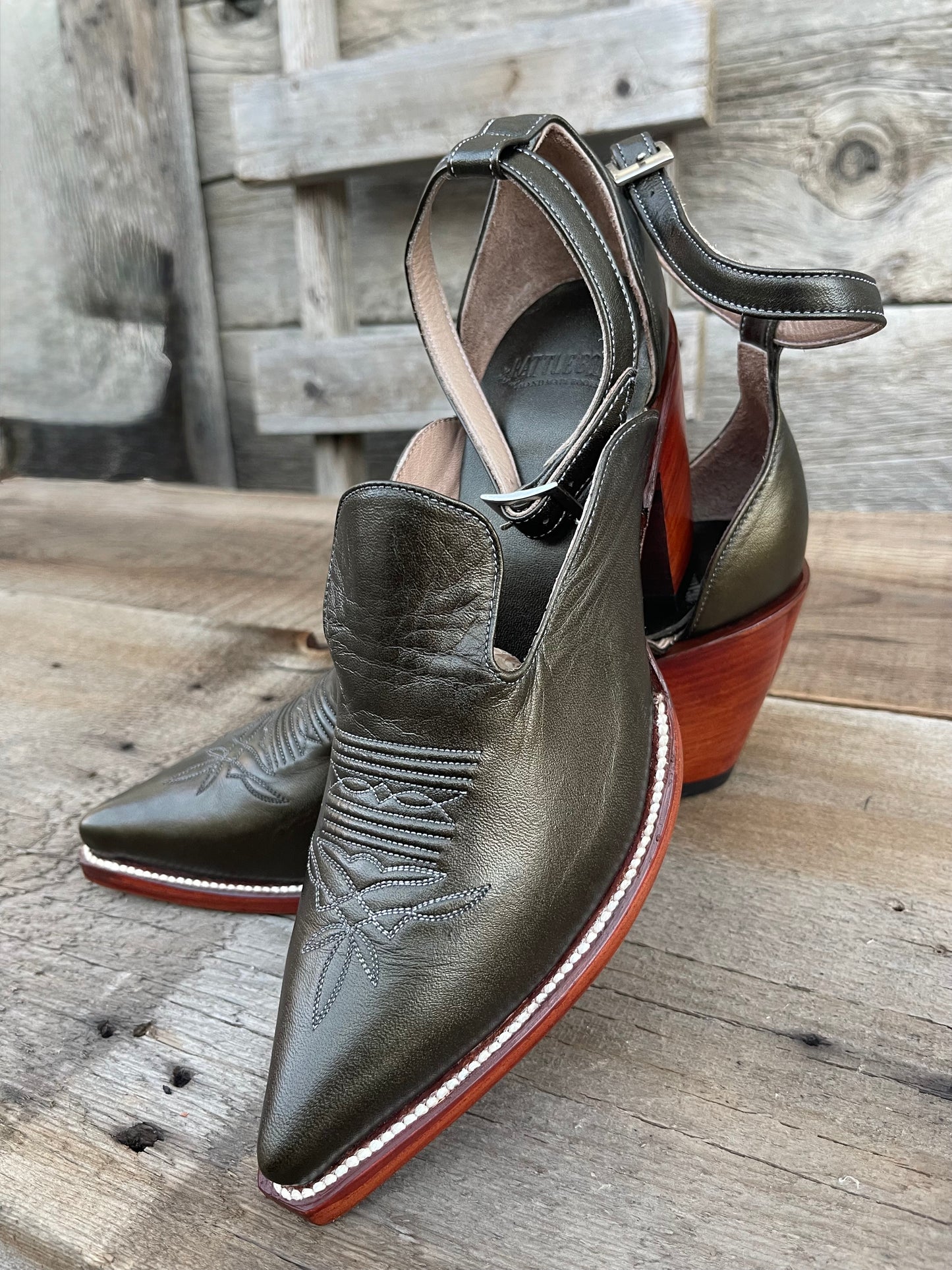The Original Strappy Cowgirl Heel - Metallic Jade
