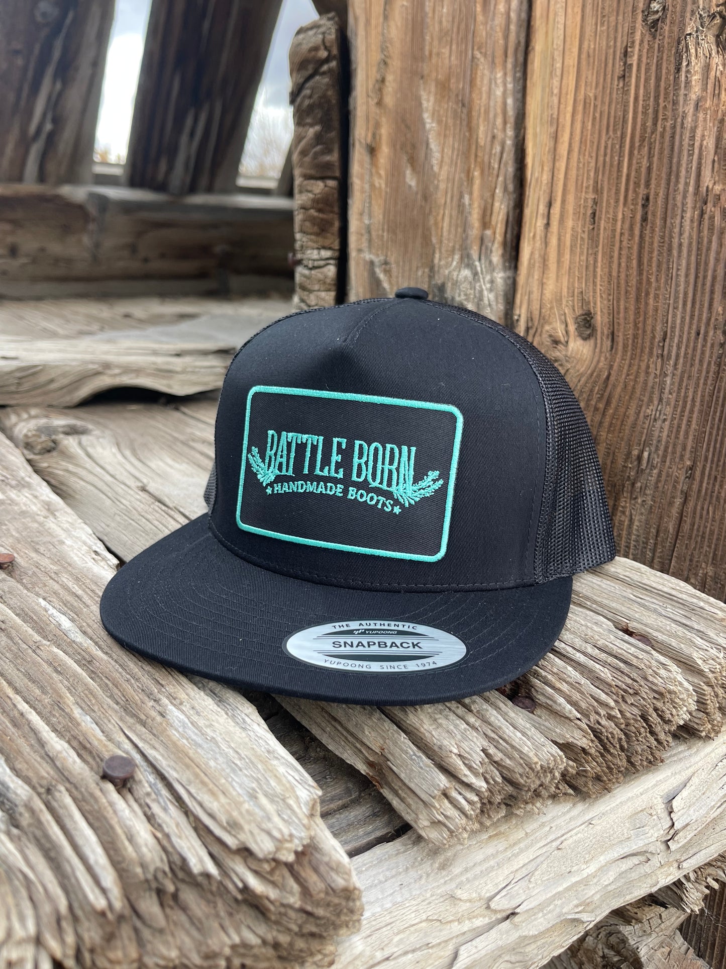 Battle Born Boots Flat Bill Snapback Black + Teal