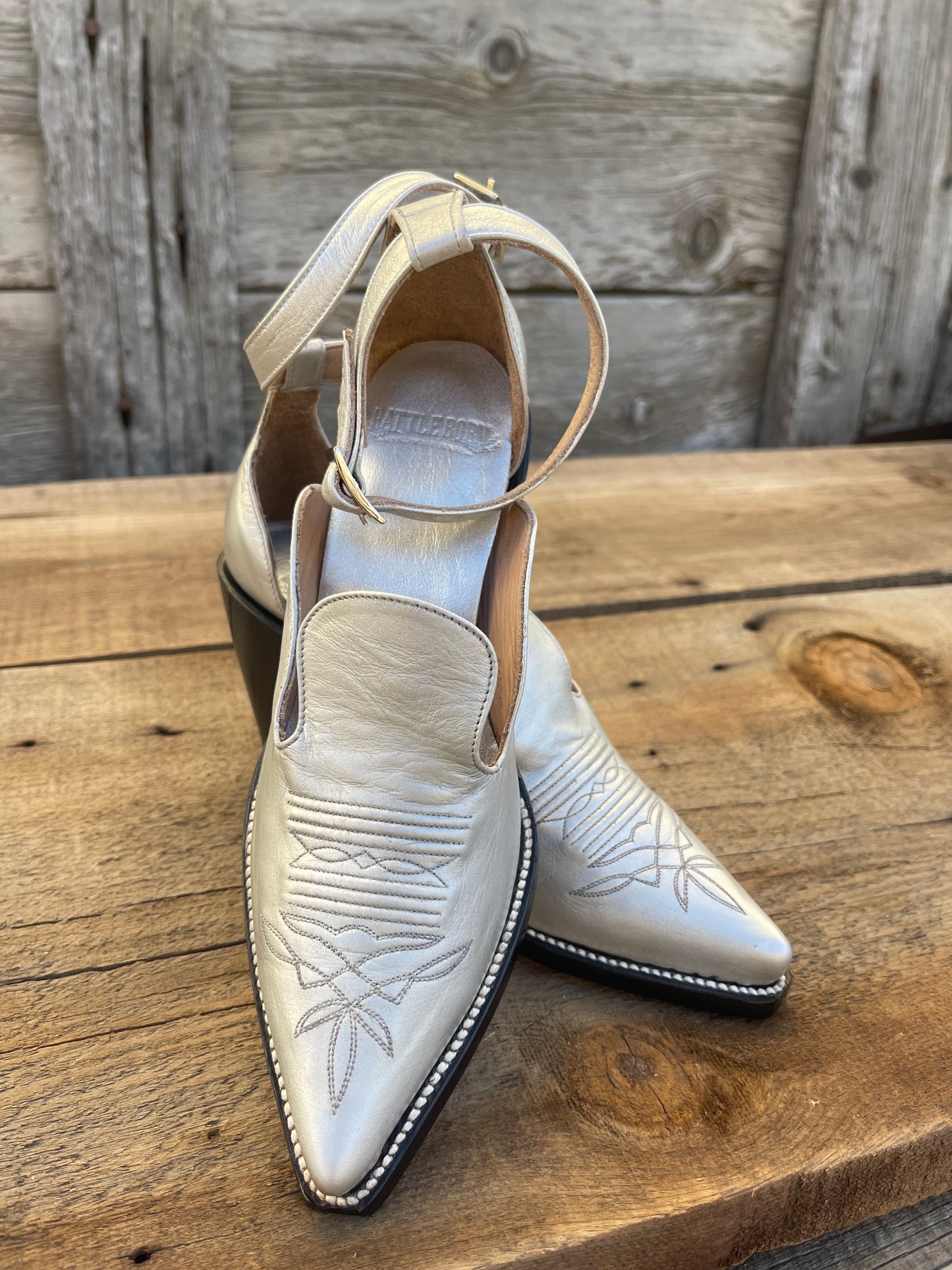 The Original Strappy Cowgirl Heel - Metallic Platinum