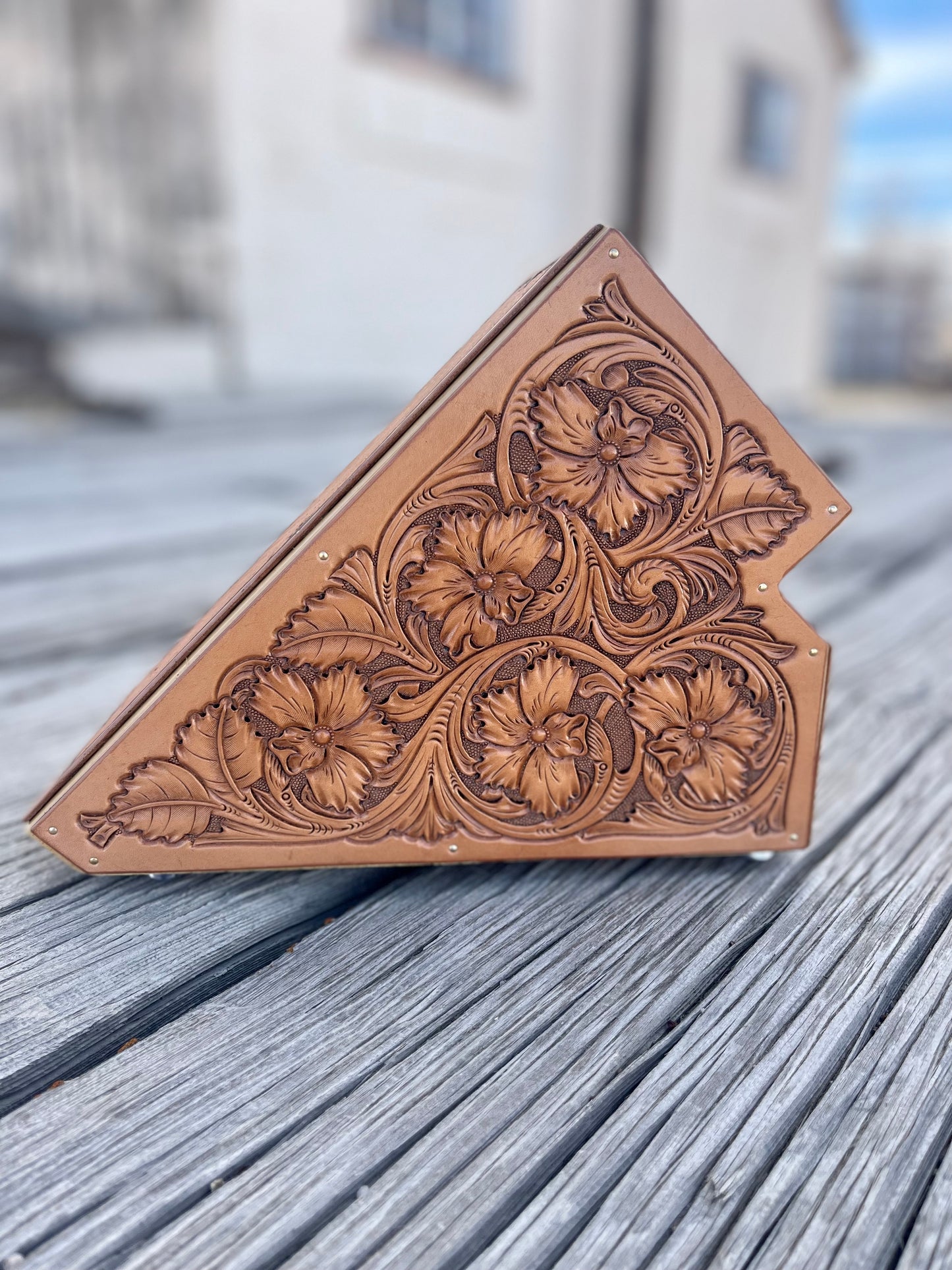 One of a Kind Hand Carved Leather Wrapped Knife Block