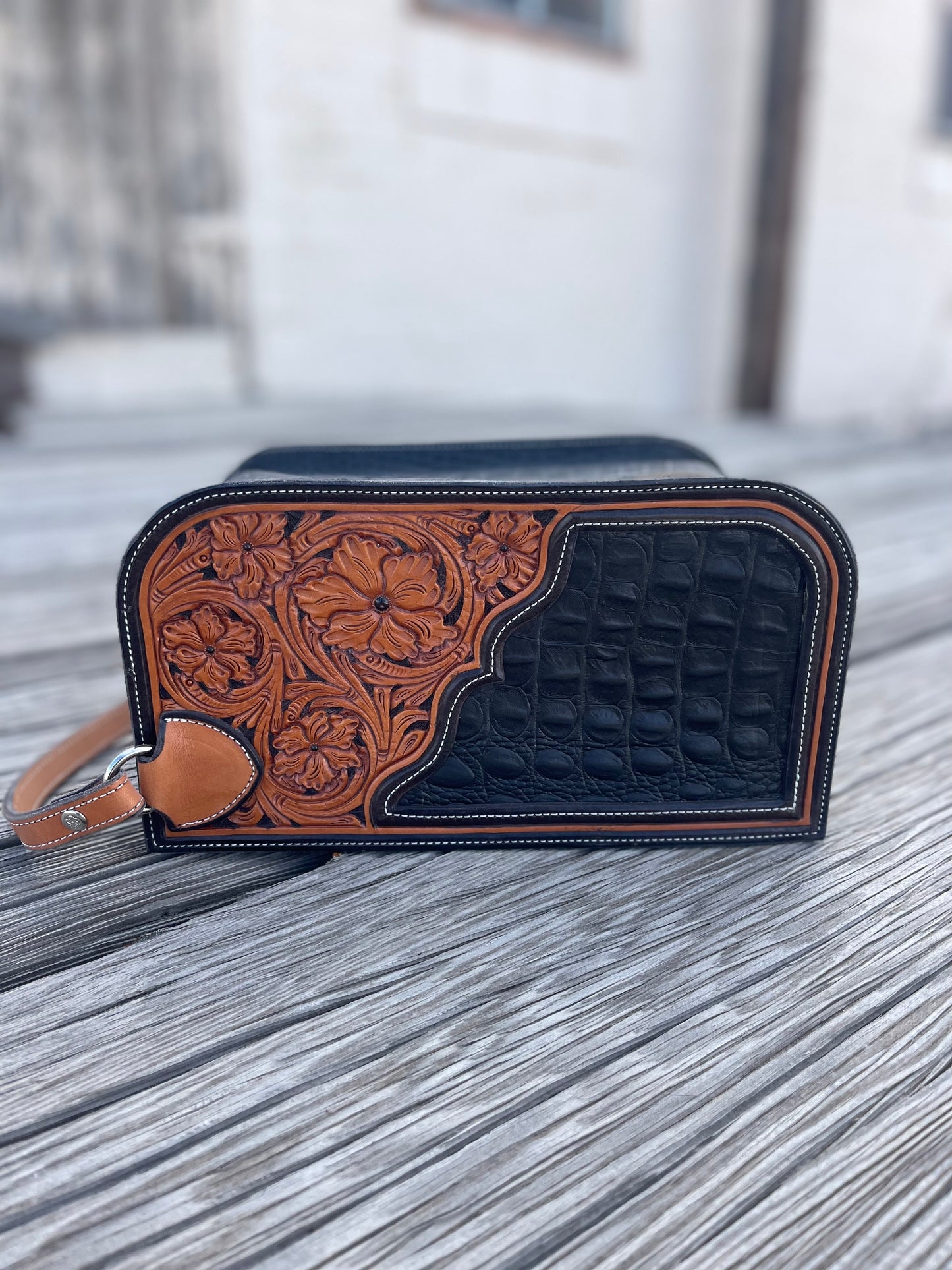 Hand Carved Shave/Make Up Travel Bag