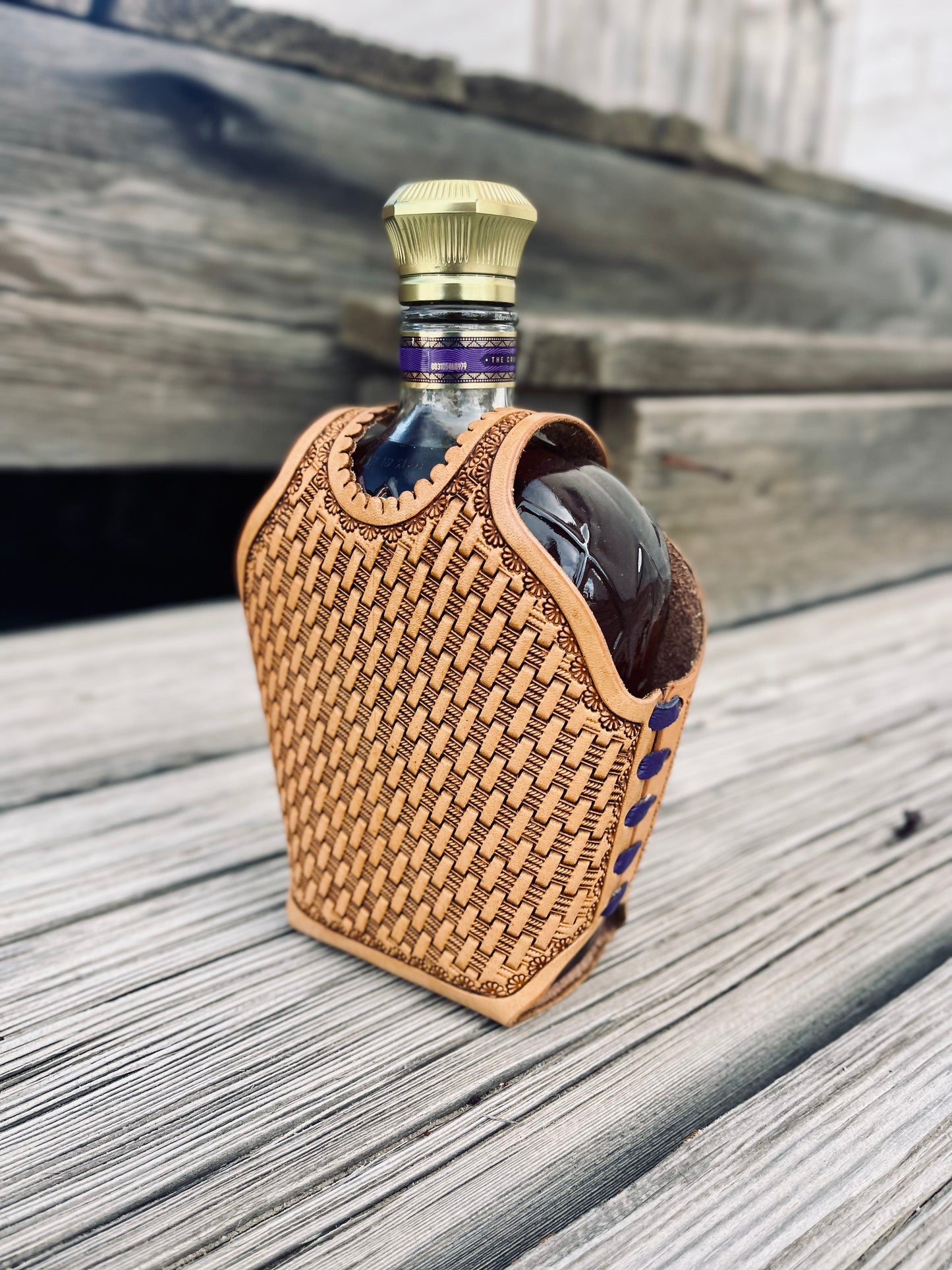 Leather Basket Stamped Crown Royal Whisky Bottle Cover