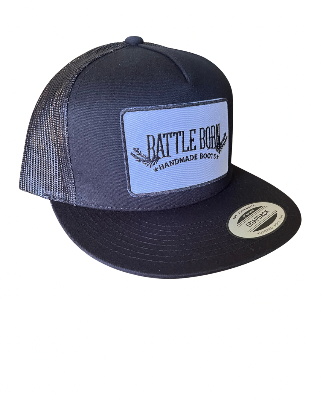 Battle Born Boots Flat Bill Snapback White on Black
