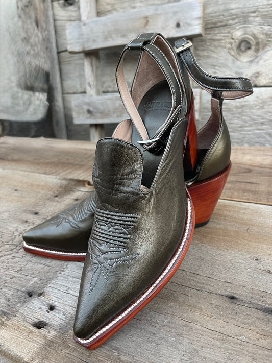 The Original Strappy Cowgirl Heel - Metallic Jade