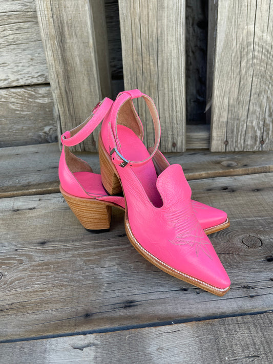 The Original Strappy Cowgirl Heel - Neon Pink