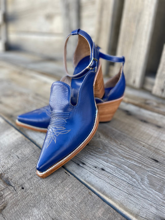The Original Strappy Cowgirl Heel - Pearl Blue Jay