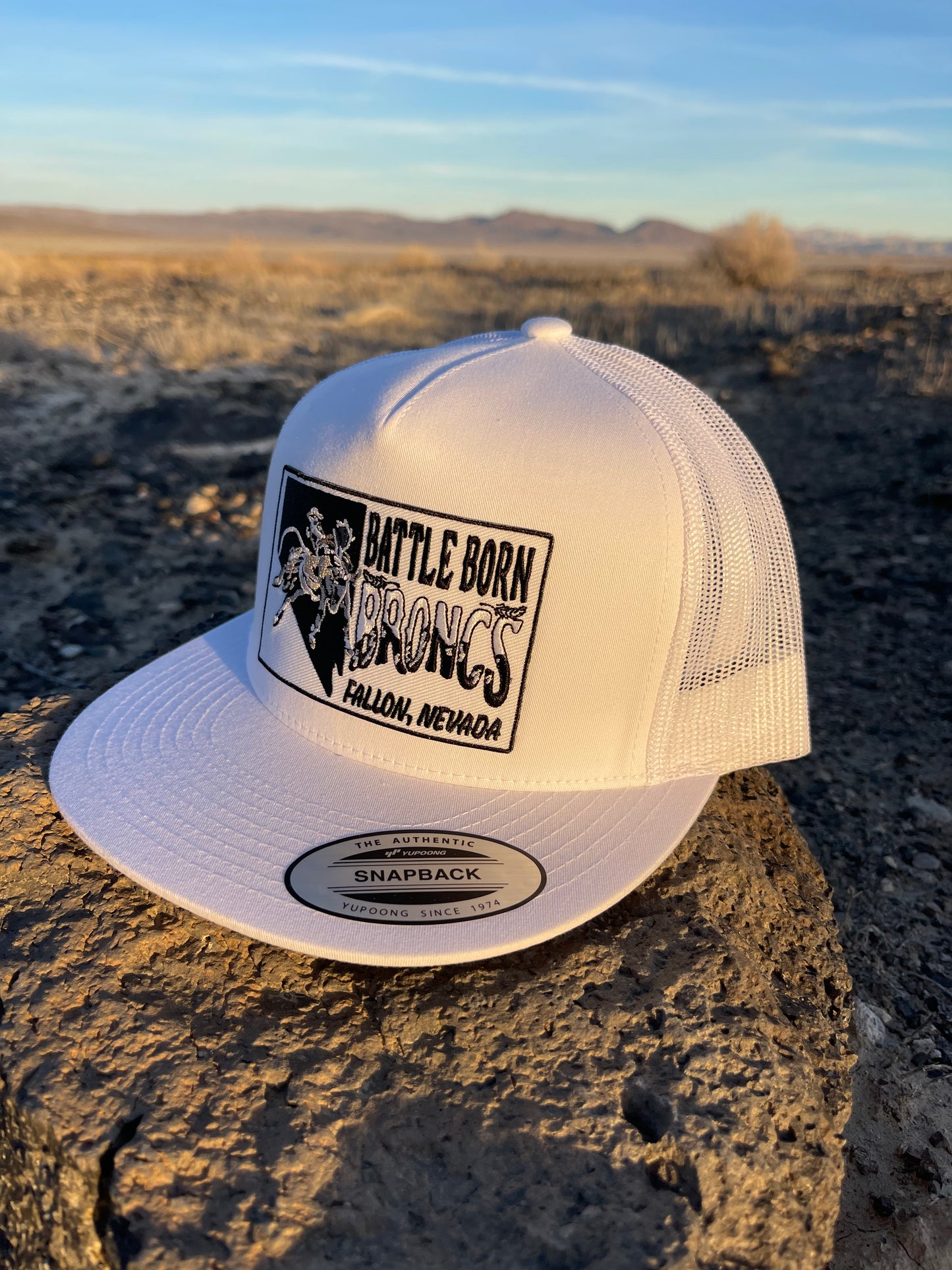 Battle Born Broncs Nevada Patch Flat Bill Snapback White