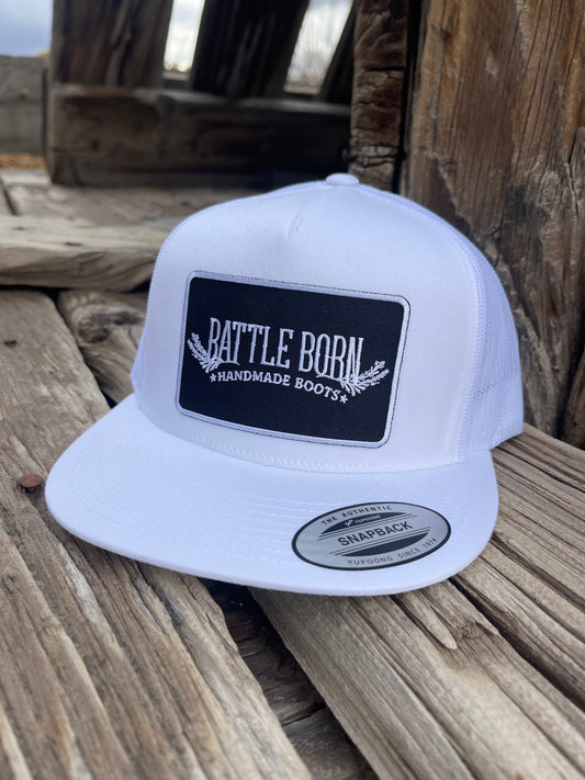 Battle Born Boots Flat Bill Snapback Black on White