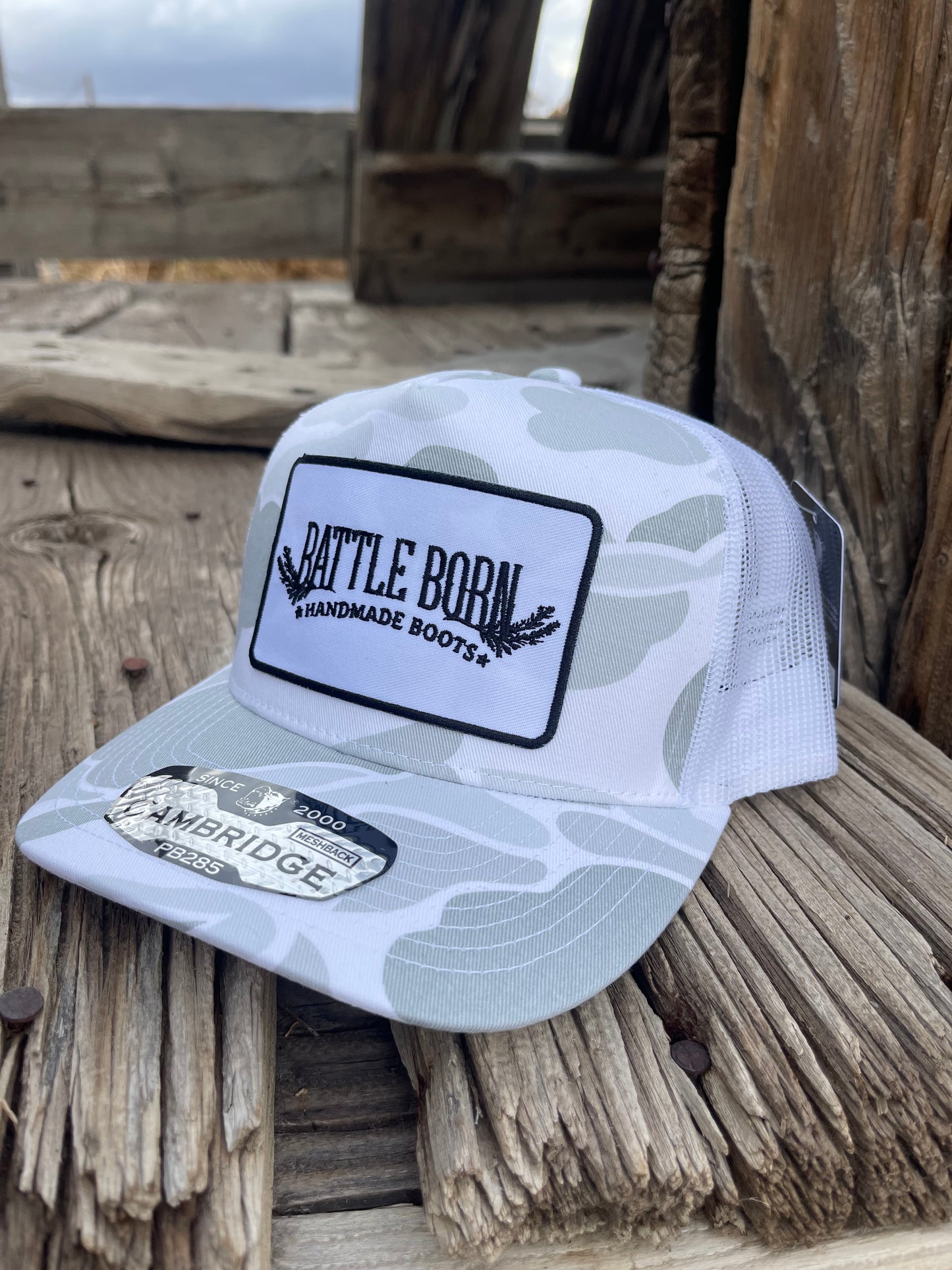 Battle Born Boots Curved Snapback Light Camo