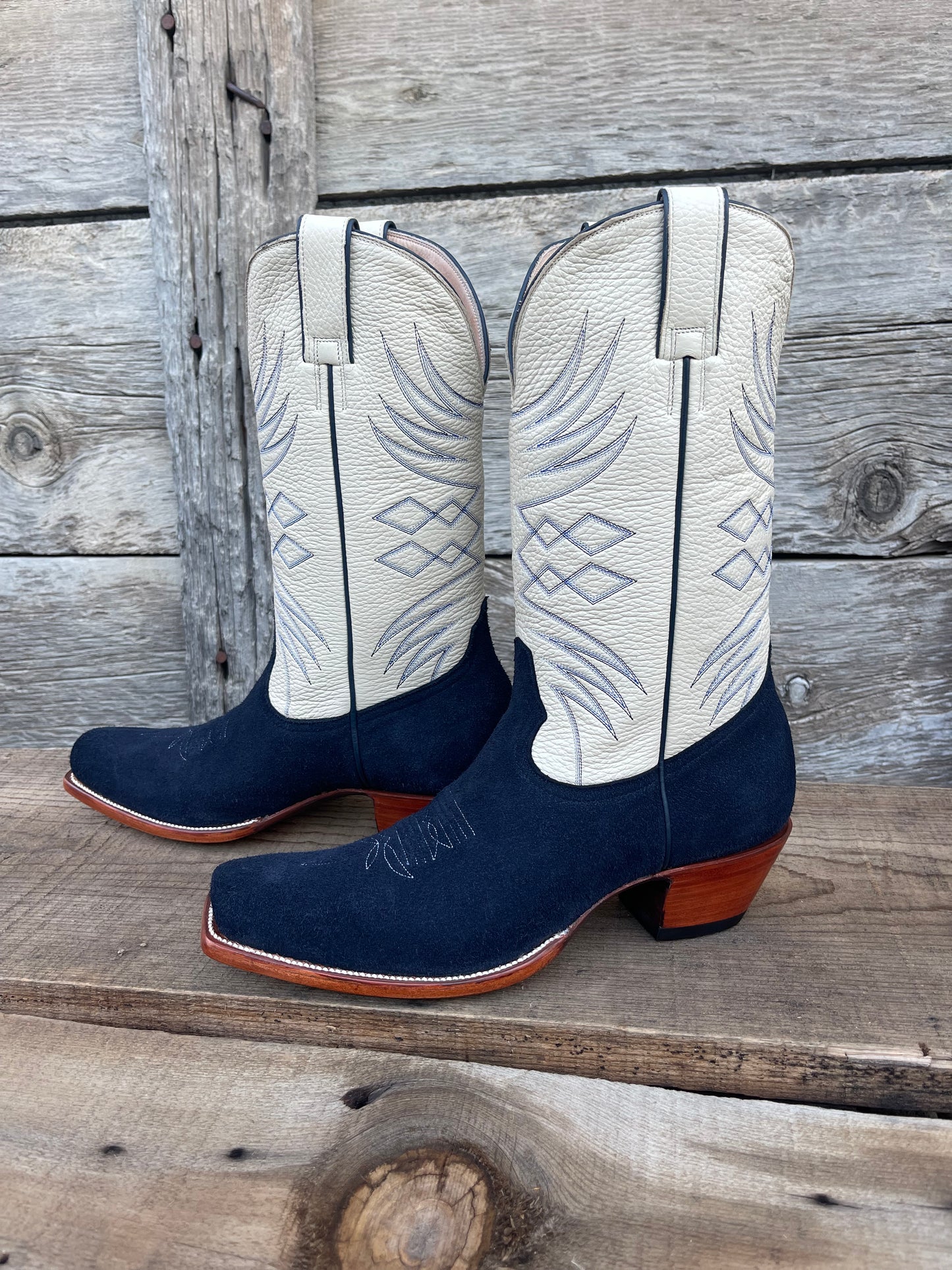 The Teegan Boot - Bone + Navy Rough Out