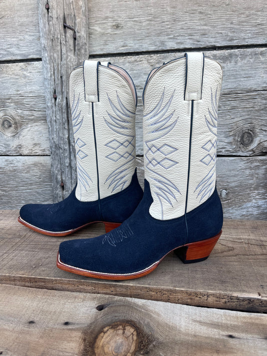 The Teegan Boot - Bone + Navy Rough Out