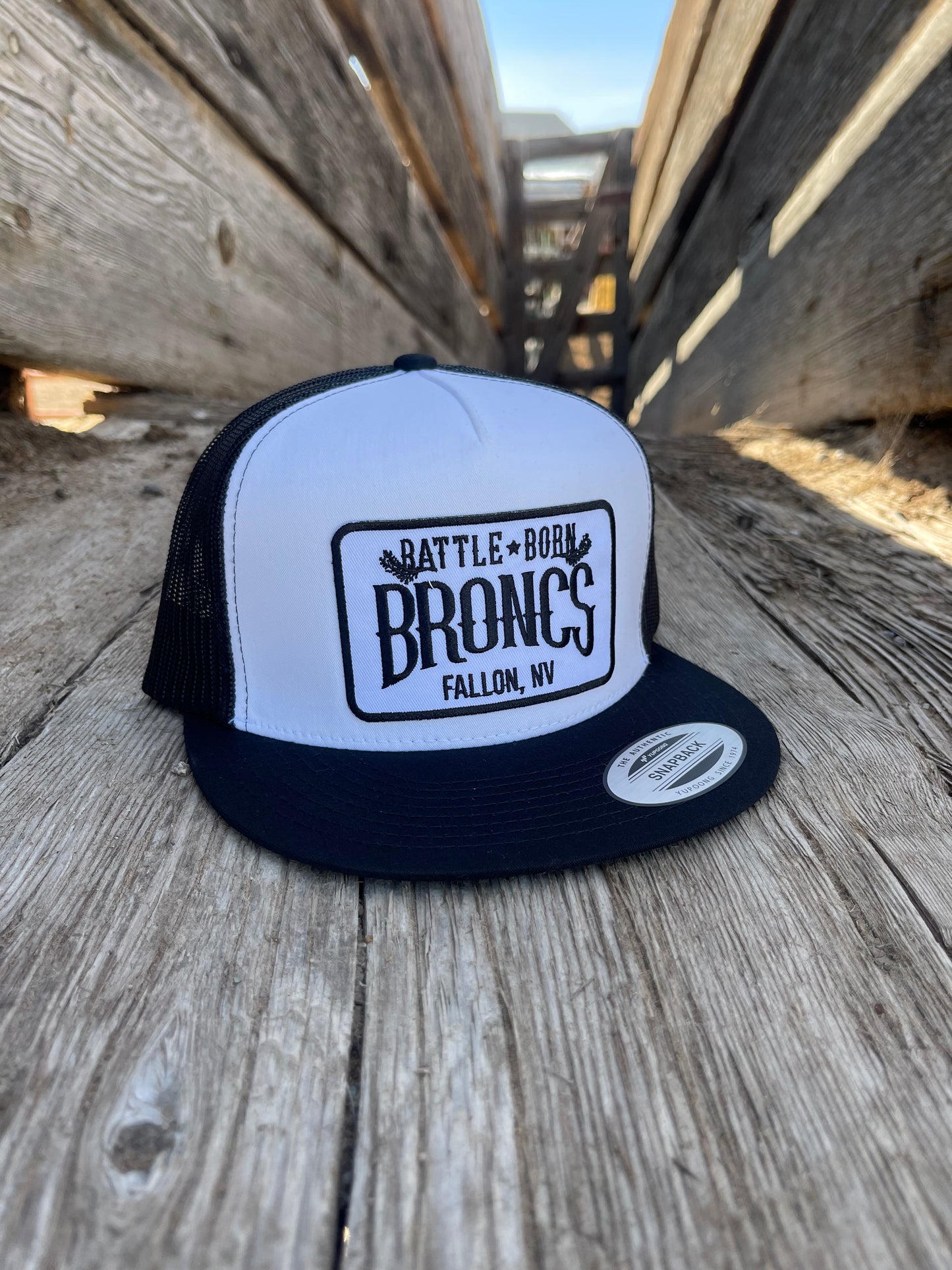 Battle Born Broncs Flat Bill Snapback Black & White Trucker