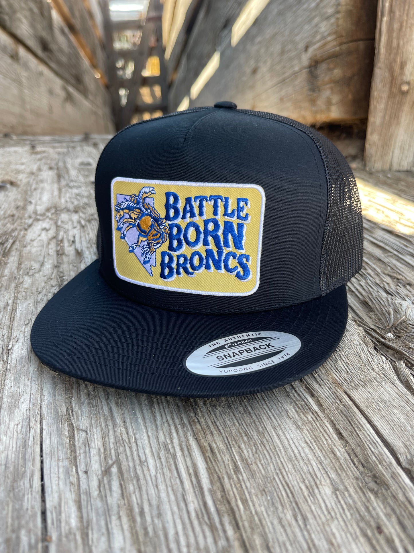 Battle Born Broncs Gold Patch Flat Bill Snapback Black