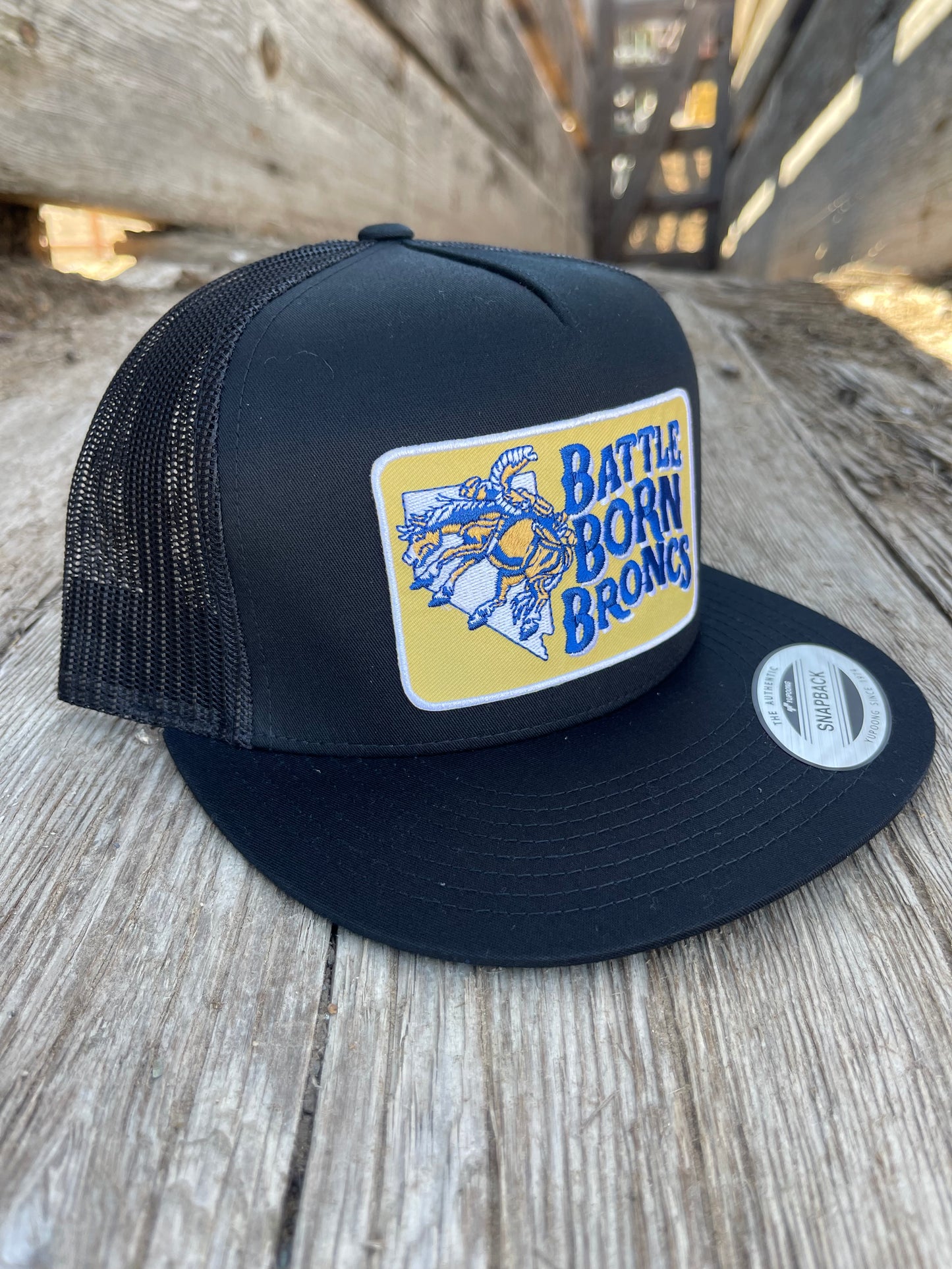 Battle Born Broncs Gold Patch Flat Bill Snapback Black