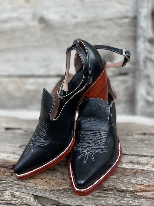 The Original Strappy Cowgirl Heel - Ebony
