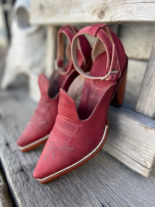The Original Strappy Cowgirl Heel - Vintage Red