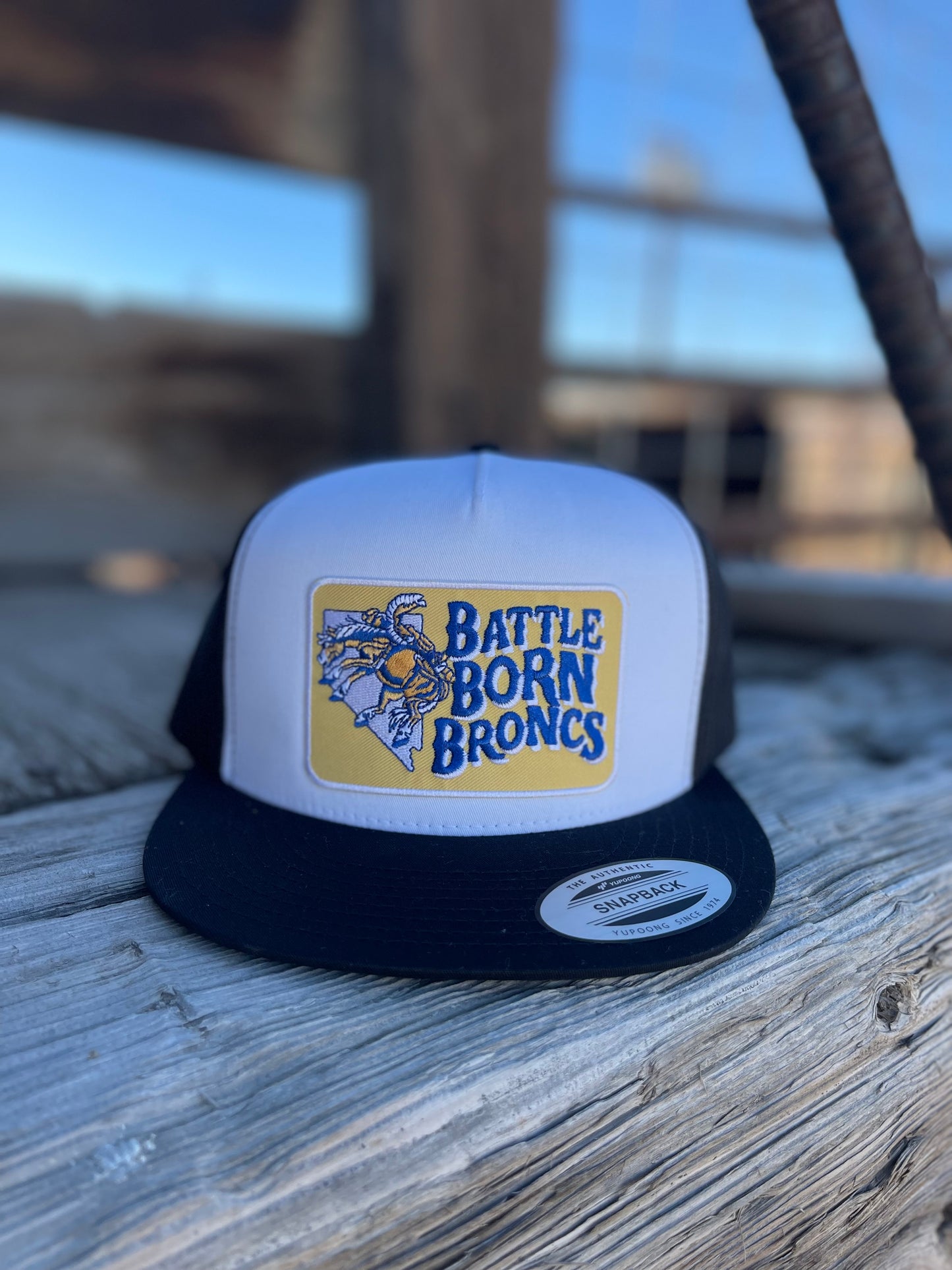 Battle Born Broncs Gold Patch Flat Bill Snapback Black & White