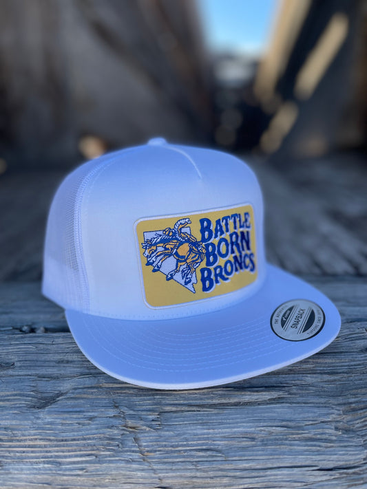 Battle Born Broncs Gold Patch Flat Bill Snapback White