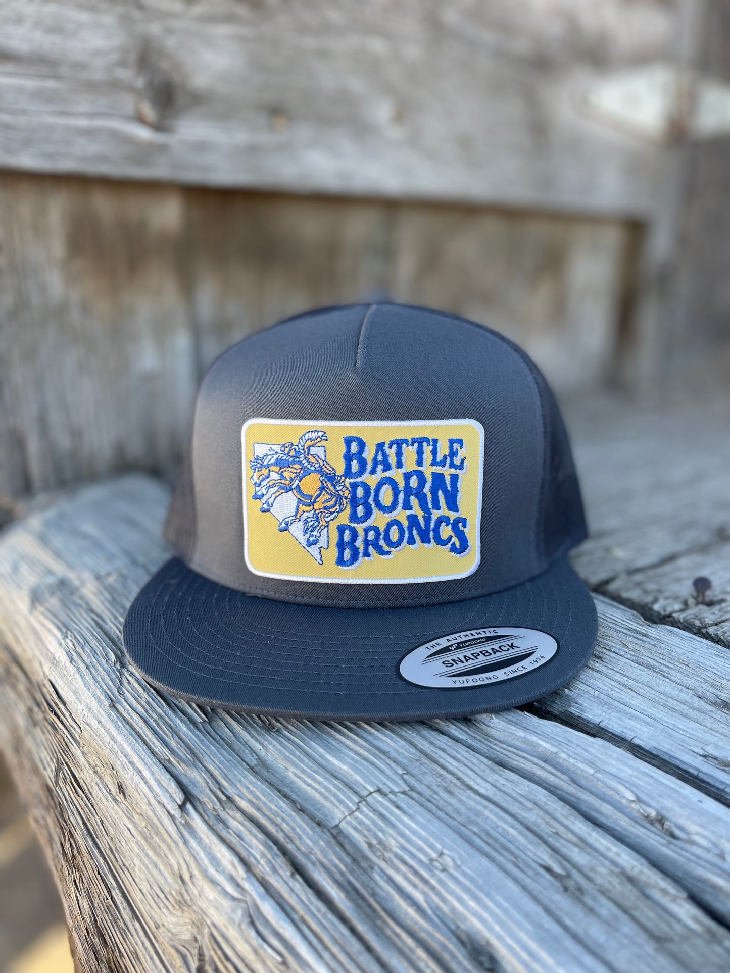 Battle Born Broncs Gold Patch Flat Bill Snapback Gray