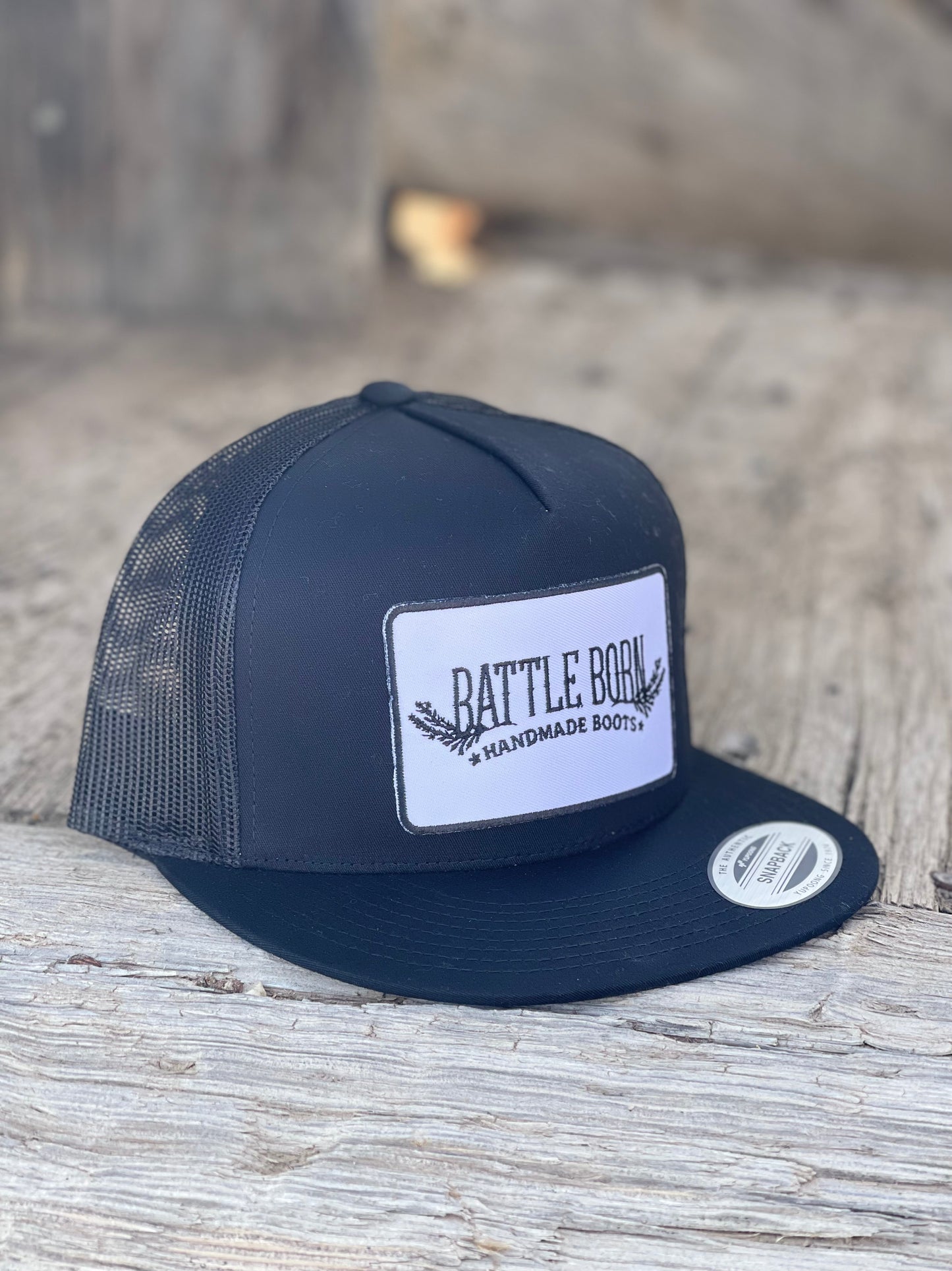 Battle Born Boots Flat Bill Snapback White on Black