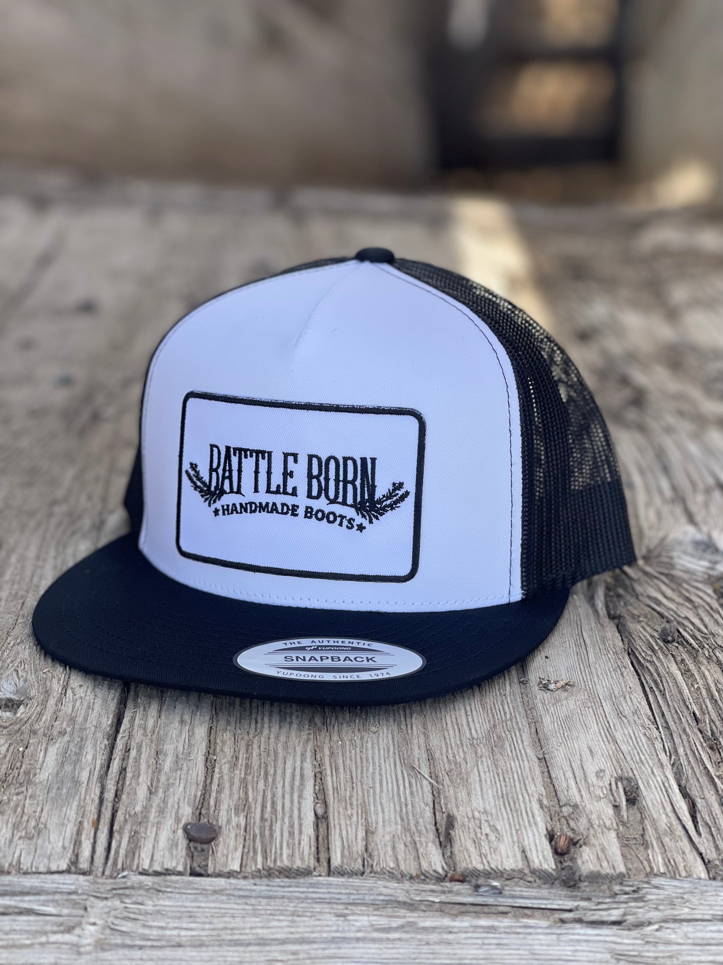 Battle Born Boots Flat Bill Snapback Black & White Trucker