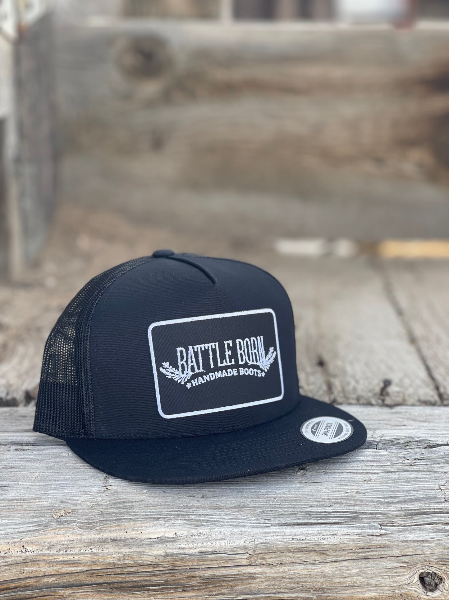 Battle Born Boots Flat Bill Snapback Black on Black