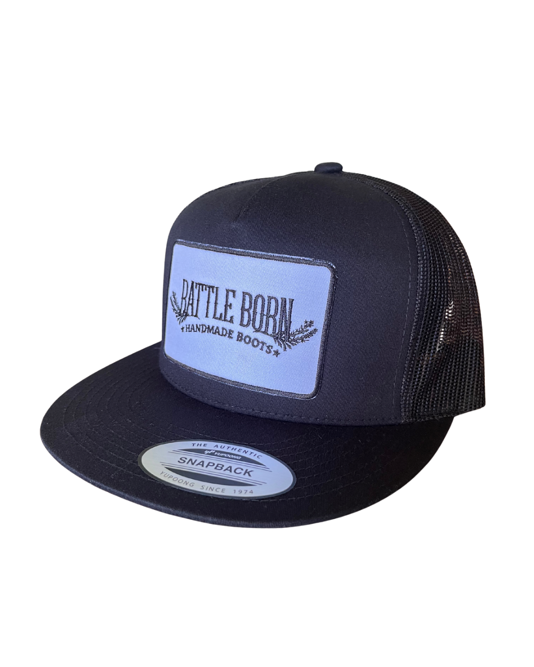 Battle Born Boots Flat Bill Snapback White on Black